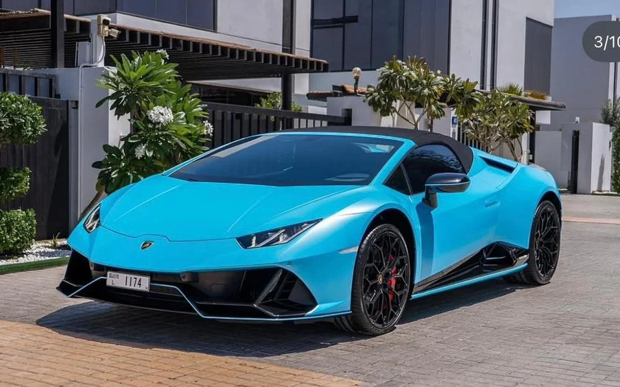 Lamborghini Huracan EVO Spyder Blue 2024 for rent in Dubai