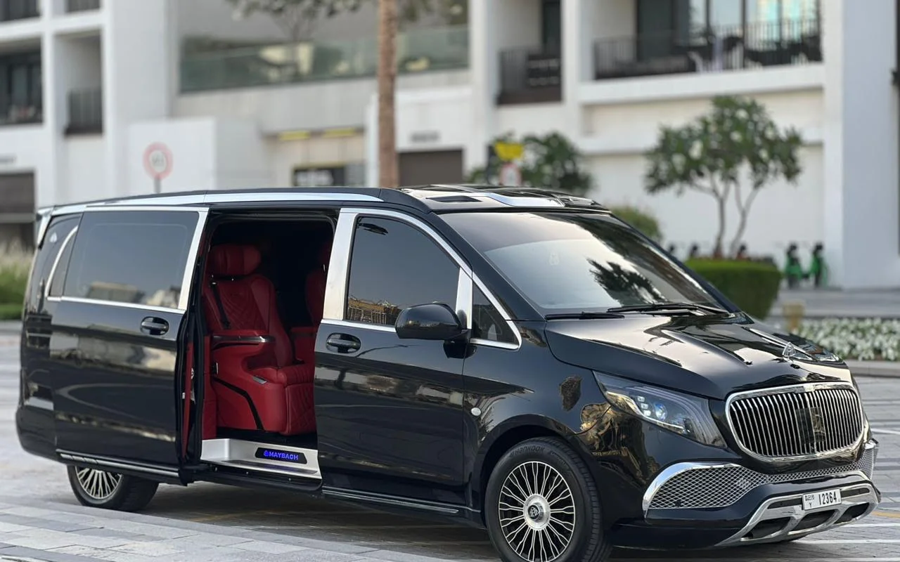 Mercedes V-Class Maybach VVIP 2025 in black with sliding door open